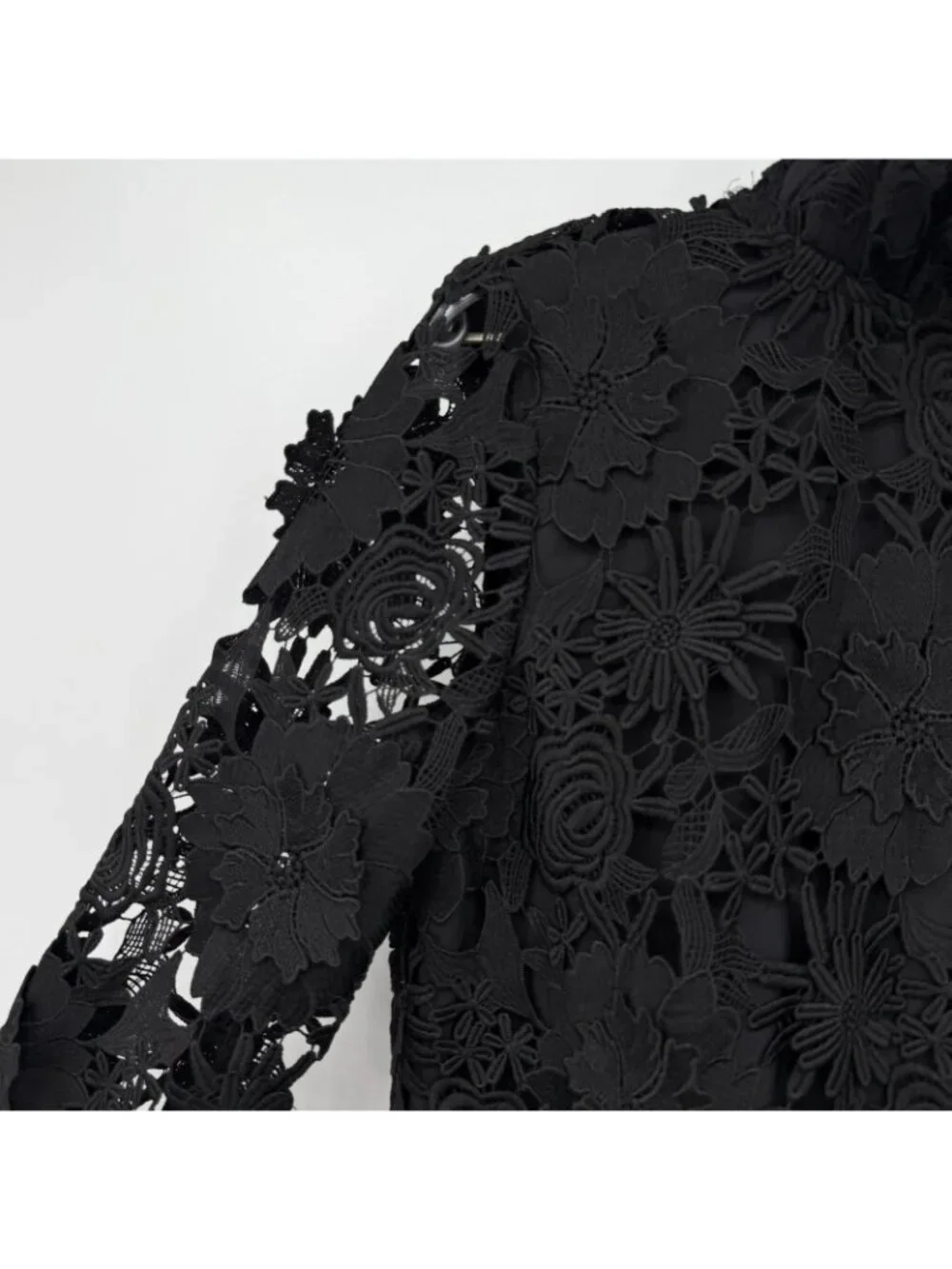 Tuckernuck Black Guipure Lace Daphne Dress XL Ruffle Collar Bow Cocktail Party - Picture 3 of 9